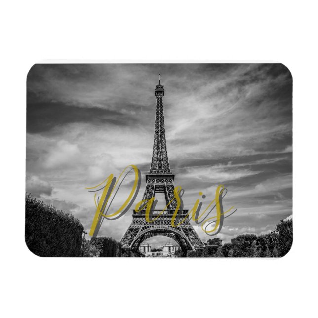 Svart & Vit Eiffeltorn Paris Frankrike Magnet (Horisontell)