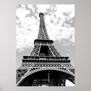 Svart Vit Eiffeltorn Paris Resa Poster