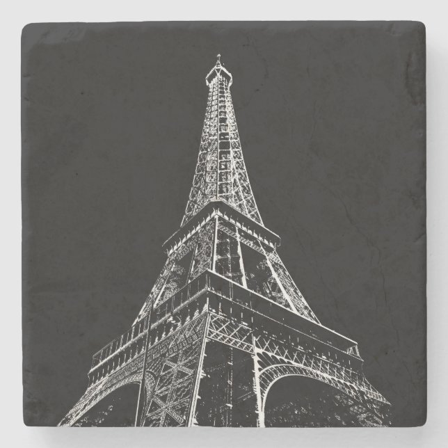 Svart Vit Eiffeltorn Paris Resa Vintage  Stenunderlägg (Framsidan)
