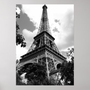 Svart Vit Eiffeltornet i Paris Poster