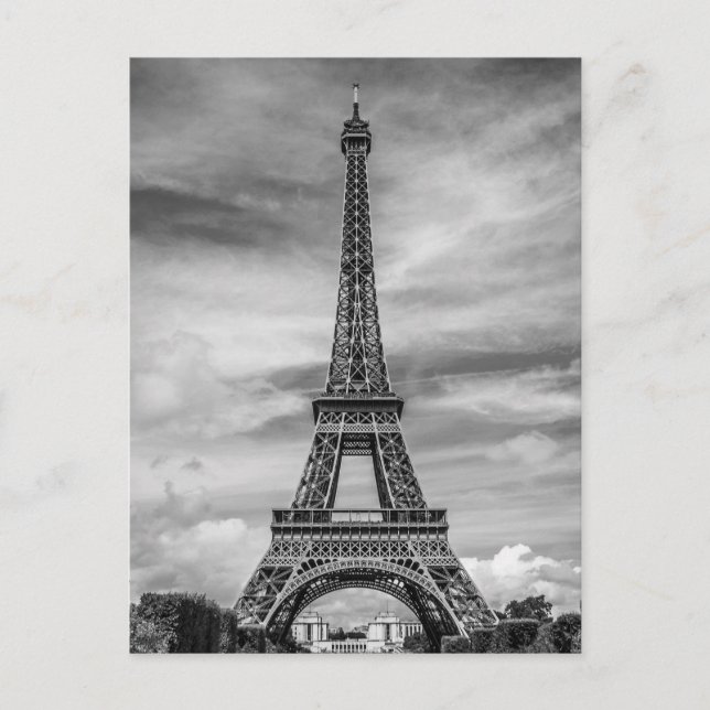 Svart & Vit Eiffeltornet Paris Stad Vykort (Framsida)