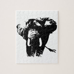 Svart vit elefant Illustration Painting (målning) Pussel