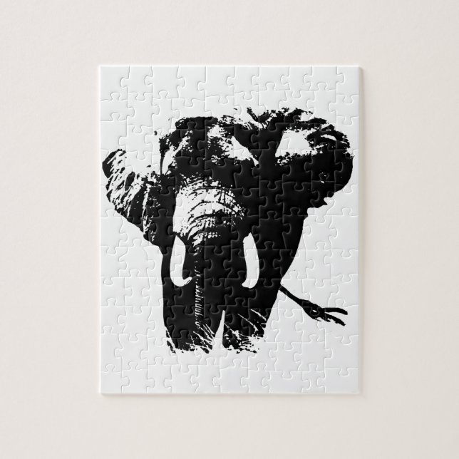 Svart vit elefant Illustration Painting (målning) Pussel (Vertikal)