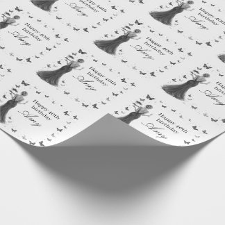 svart & vit Elegant 40-års klänning fjärilar Presentpapper