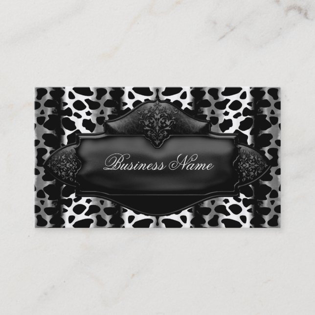 Svart Vit Elegant Affärsbusinesskort Leopard Visitkort (Framsida)