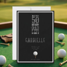 Svart Vit Elegant Golfboll 50 Födelsedag Par-Tee Inbjudningar