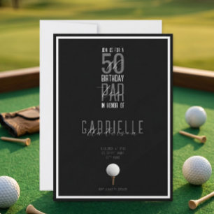 Svart Vit Elegant Golfboll 50 Födelsedag Par-Tee Inbjudningar