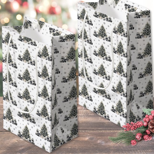 Svart Vit Elegant Jul (Black White Elegant Christmas Tree Small Gift Bag)