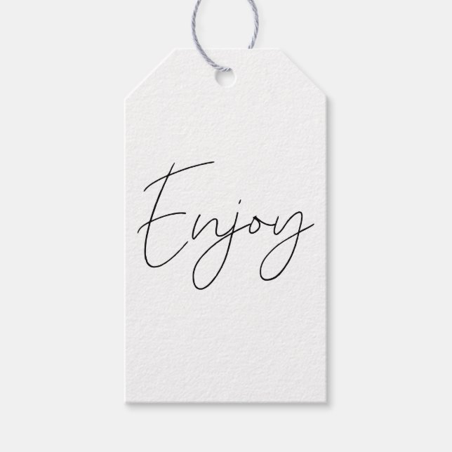 Svart Vit Elegant Kalligrafi Njut Handgjord Presentetikett (Framsidan)
