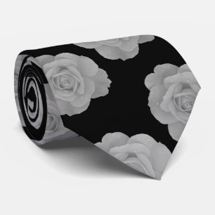 Svart Vit Elegant Klassisk Grå Blommig Tryck Prese Slips