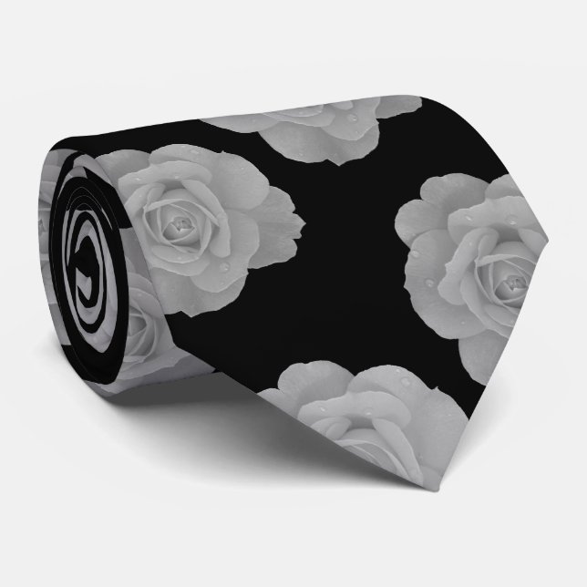 Svart Vit Elegant Klassisk Grå Blommig Tryck Prese Slips (Rullad)