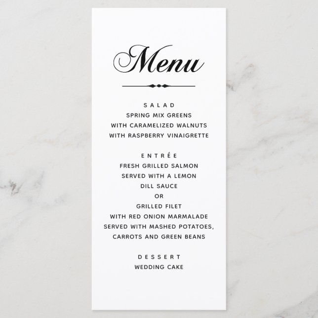 Svart & vit elegant klassisk typografi bröllop meny (Framsida)