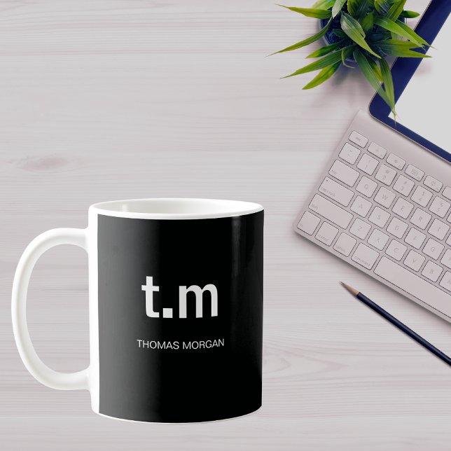 Svart & Vit Elegant Minimal Monogram Kaffe Kaffemugg (Skapare uppladdad)