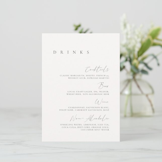 Svart & Vit Elegant Minimalistisk Bröllopsdryckesm Meny (Stående Fram)