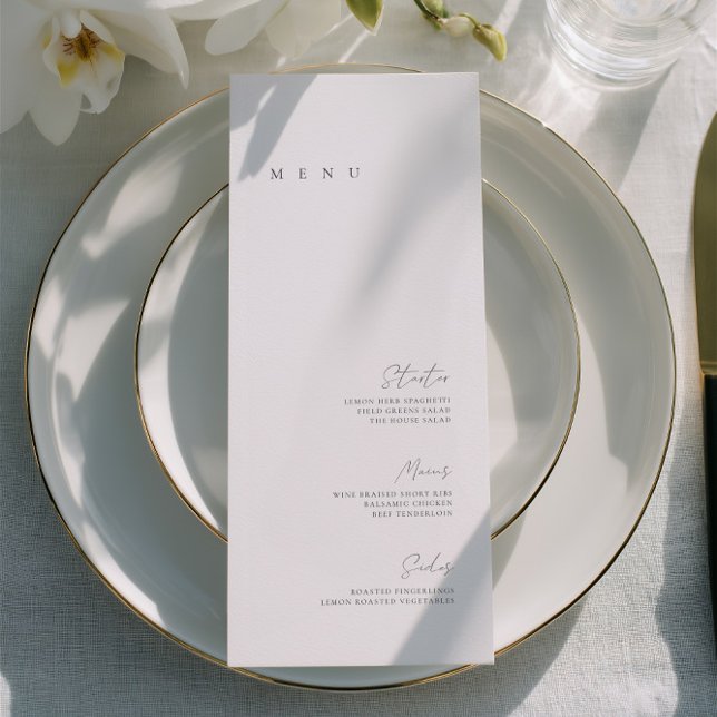 Svart & Vit Elegant Minimalistisk Bröllopsmeny Meny (Black & White Elegant Minimalist Wedding Flat Menu)