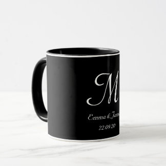 Svart & Vit Elegant Monogram Första Namnet  Mugg