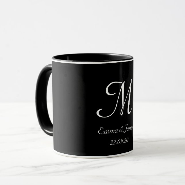 Svart & Vit Elegant Monogram Första Namnet  Mugg (Framsida vänster)