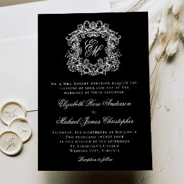 Svart Vit Elegant Monogram Tecken Bröllop Inbjudningar