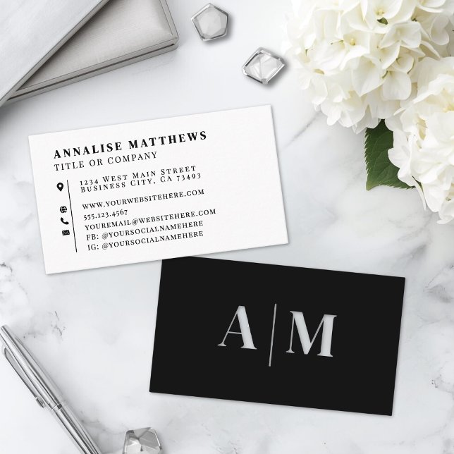 Svart Vit Elegant Professionell Visitkort (Black White Elegant Professional Business Card )