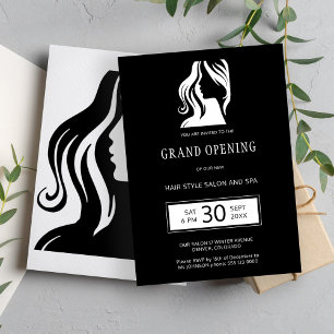 Svart vit elegant skönhetssalong, stor öppning inbjudningar