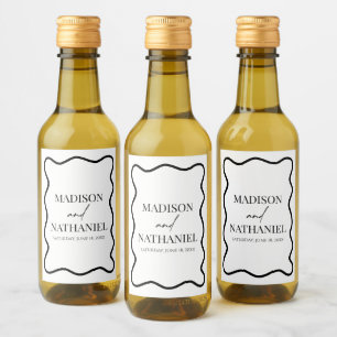 Svart Vit Elegant Vågig Kant Bröllop Vinetikett