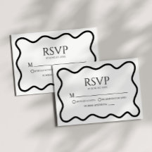 Svart Vit Elegant Vågig Kant Bröllops RSVP-kort