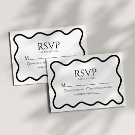 Svart Vit Elegant Vågig Kant Bröllops RSVP-kort OSA Kort