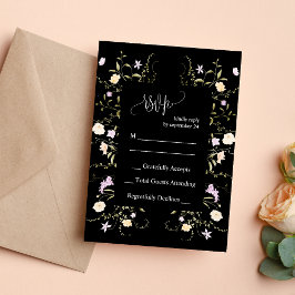 Svart & Vit Elegant Vildblomma Bröllop RSVP-kort Inbjudningar