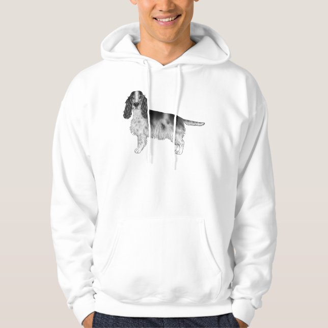Svart & Vit Engelsk Cocker Spaniel Illustration Hoodie (Framsida)