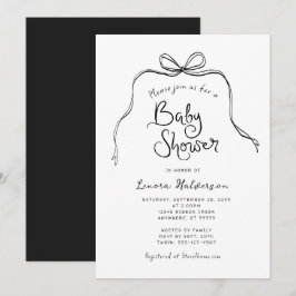 Svart vit, enkel Bow Baby Shower-inbjudan Inbjudningar