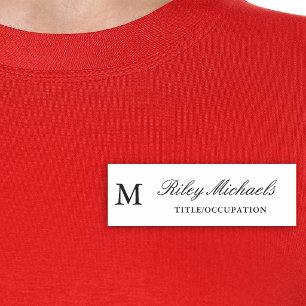 Svart Vit Enkel Elegant Monogram Namn Titel Namnbricka