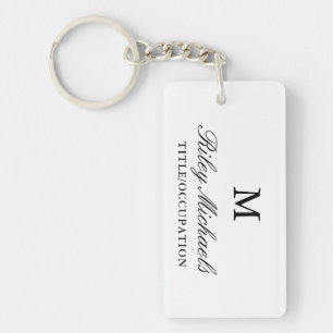 Svart Vit Enkel Elegant Monogram Namn Titel Nyckelring