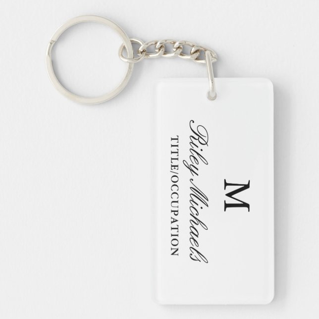 Svart Vit Enkel Elegant Monogram Namn Titel Nyckelring (Framsidan)
