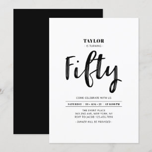 Svart & Vit Enkel Femtio 50-årsfest Inbjudningar