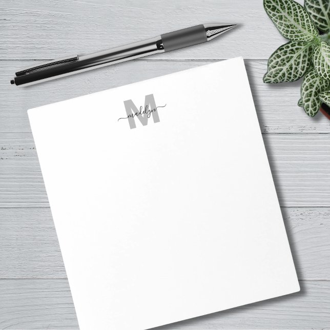 Svart Vit Enkel Namn Monogram Anteckningsblock (Black White Simple Name Monogram Notepad)