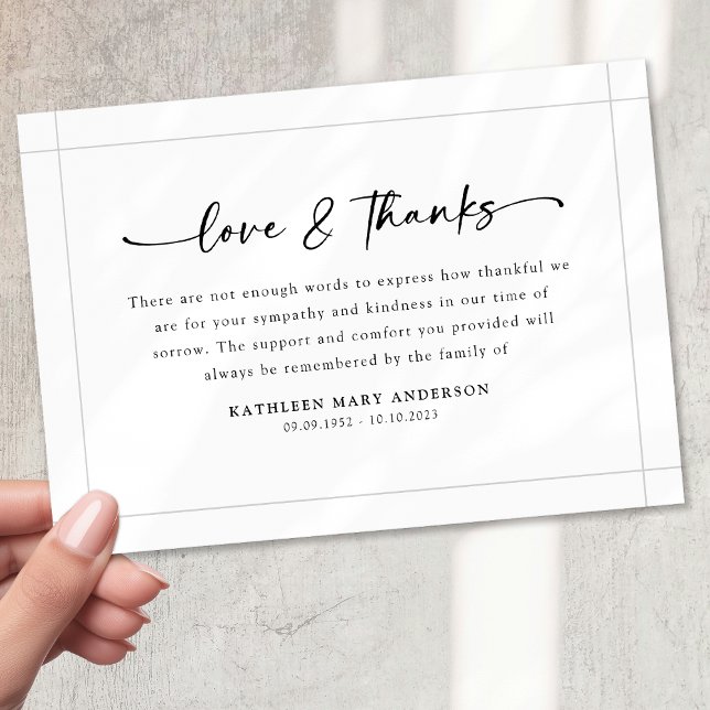 Svart vit, enkelt skript, Funeral Tack Kort (Skapare uppladdad)