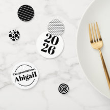 Svart & Vit Examen 2026 Anpassat Namn Konfetti