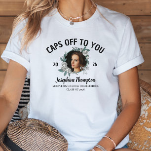 Svart & Vit Examen 2026 Blommig Examen Foto T Shirt