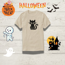 Svart, vit-Eyed-katt Halloween Top T Shirt