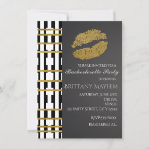 Svart Vit & Falskt Guld Beauty Lips Kiss Party Inbjudningar
