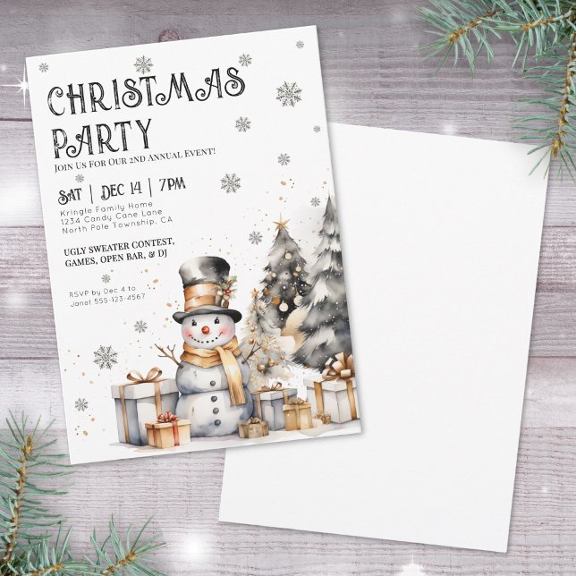 Svart Vit Festlig Vinter Julfest Inbjudningar (Black White Festive Winter Christmas Party Invitation)