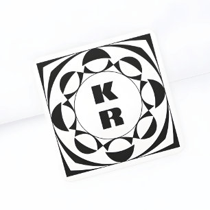 Svart/vit fet monogram geometriska vertikala initi fyrkantigt klistermärke