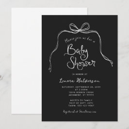 Svart vit, fetstilt, enkel, blå babyskabinbjudan inbjudningar