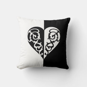 Svart &vit filigree Heart Kudde