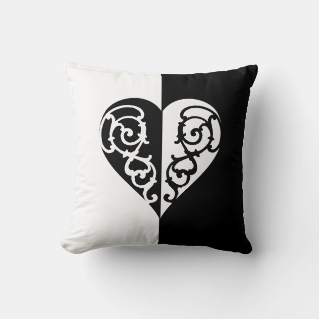 Svart &vit filigree Heart Kudde (Framsida)