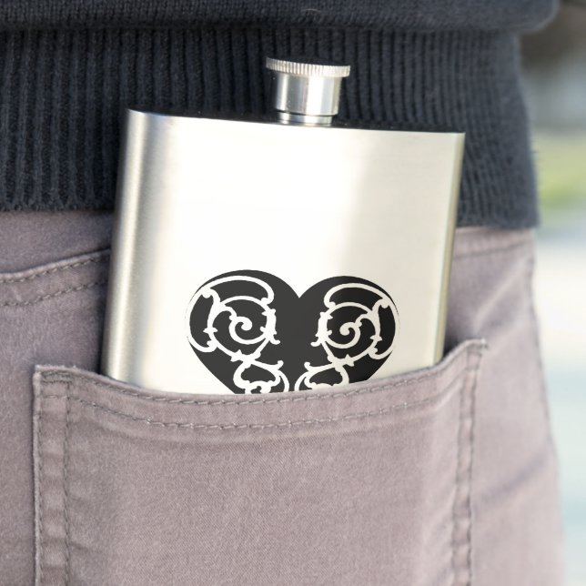 Svart & Vit Filigree Hjärtformad Klassisk Flaska Fickplunta (In Situ)