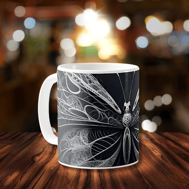 Svart & Vit Fjäril Design Keramik Mugg (Skapare uppladdad)