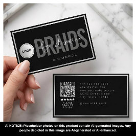 Svart & Vit Flätningssalong QR-kod Logotyp Flätare Visitkort