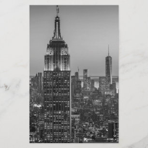 Svart & vit flygbild av New York City natt Brevpapper