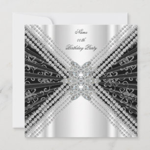 Svart Vit Födelsedagsfest Glitter Diamant Inbjudningar